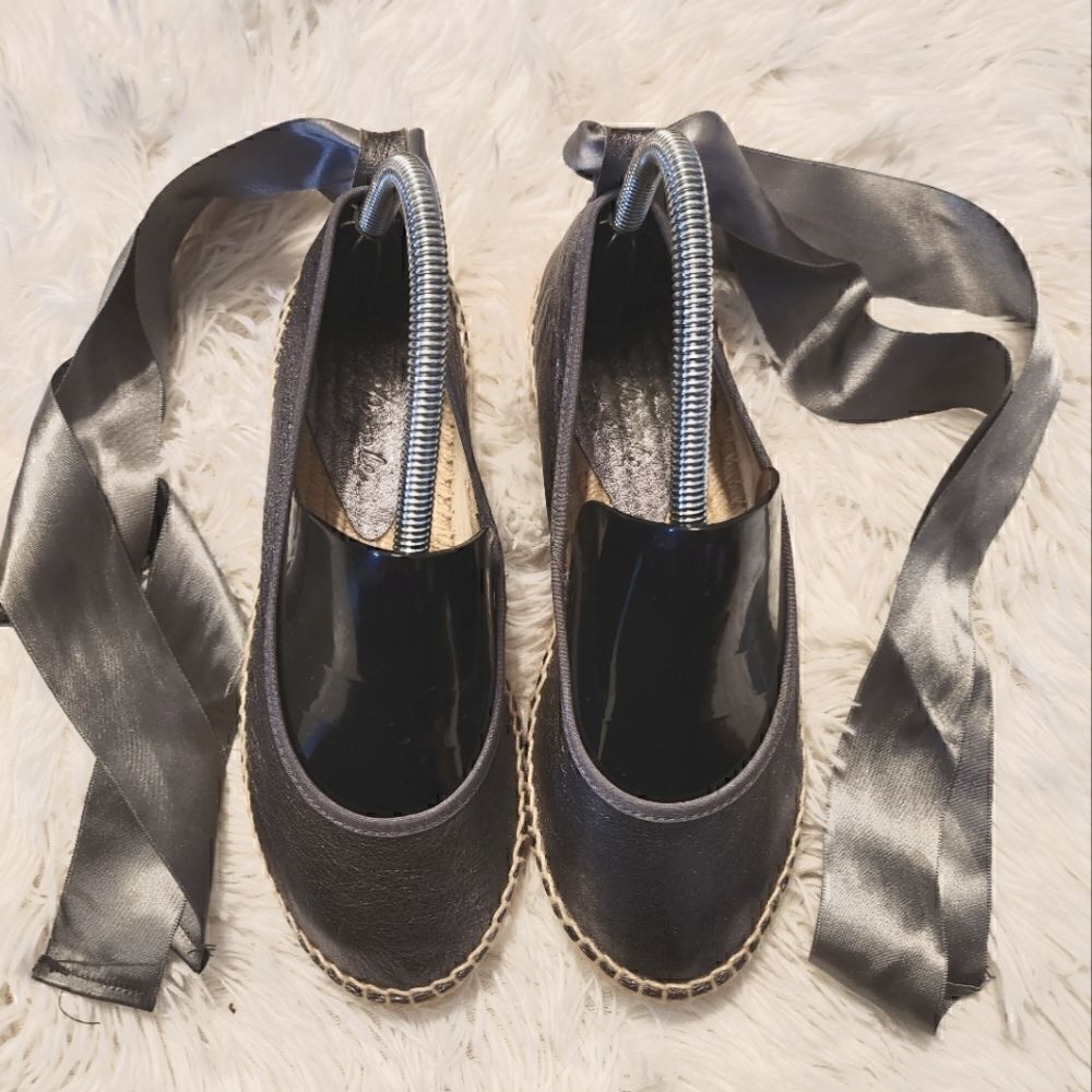 Free People Maya Wrap Espadrille Ballet Flats Metallic Gray Size 36 US 6